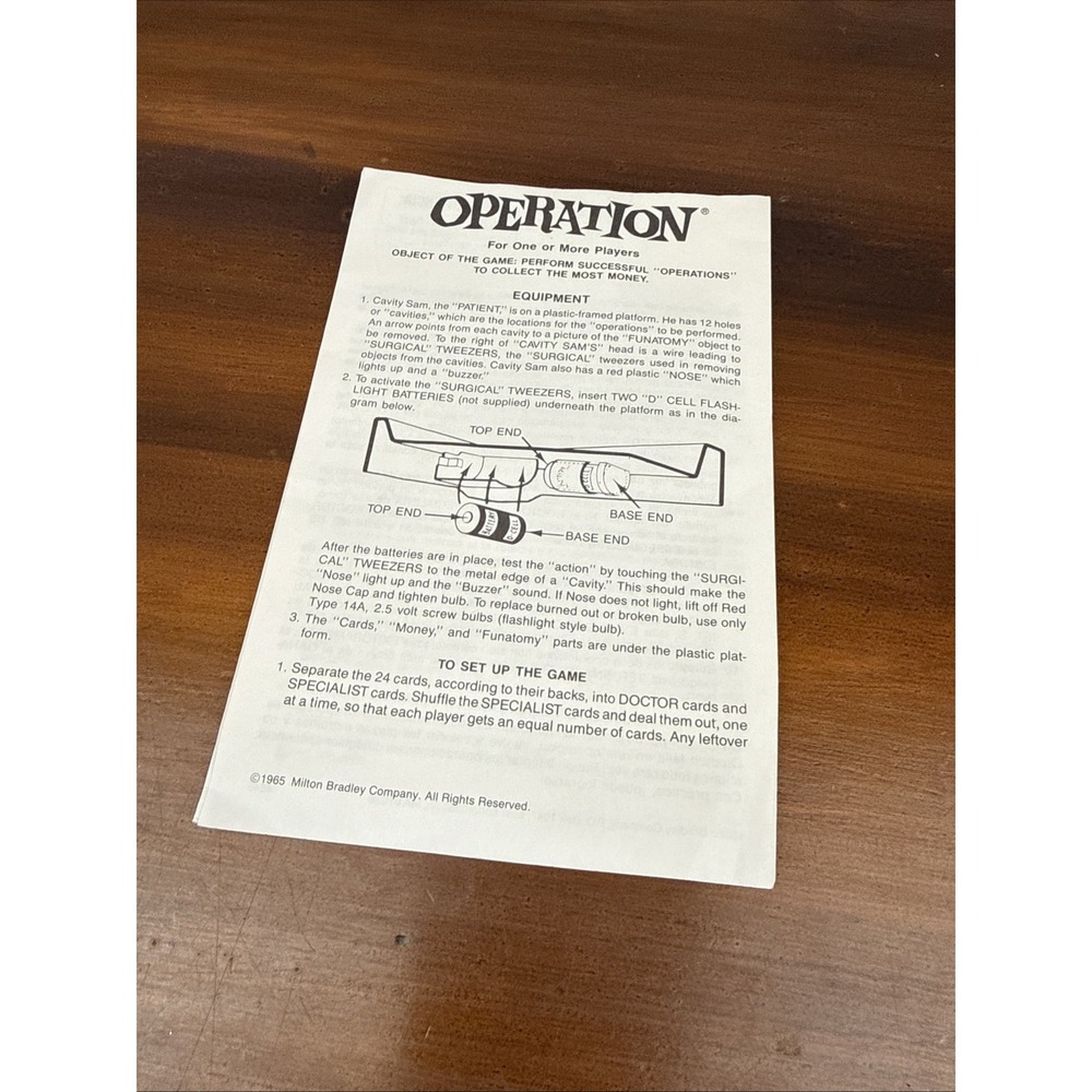 Vintage Milton Bradley Operation‎ Instruction Book (1987 version) - Picture 5 of 5